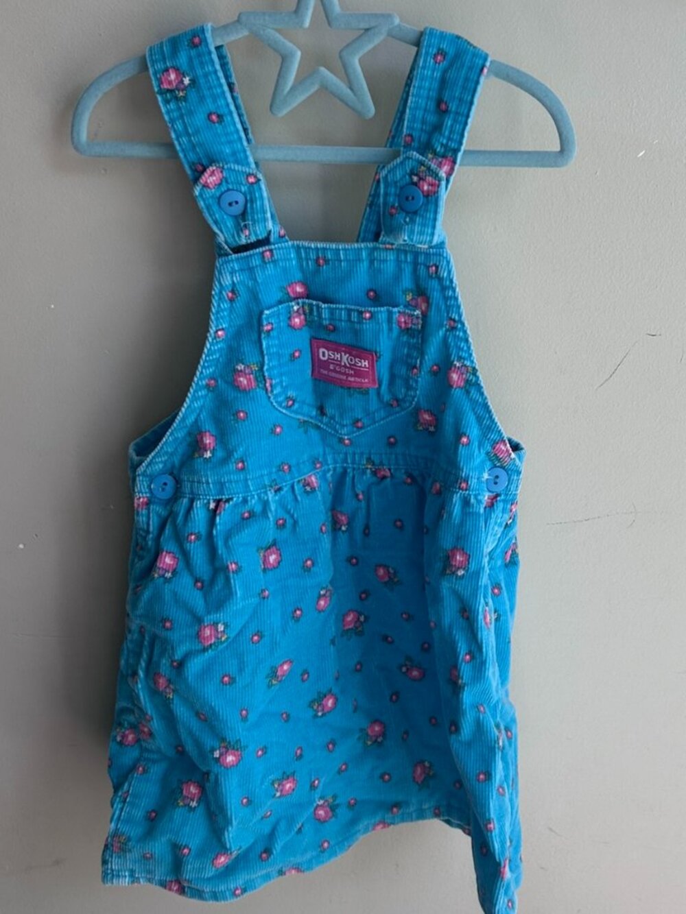 🌸💙 Vintage OshKosh Overall Dress – Sky Blue & Pink Floral – Size 4T 💙🌸